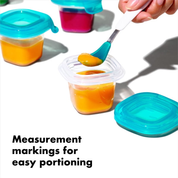 OXO Tot Silicone Baby Blocks Food Storage Containers, 2 oz, Teal, 6-pack, for Infants Ages 0-12 Months