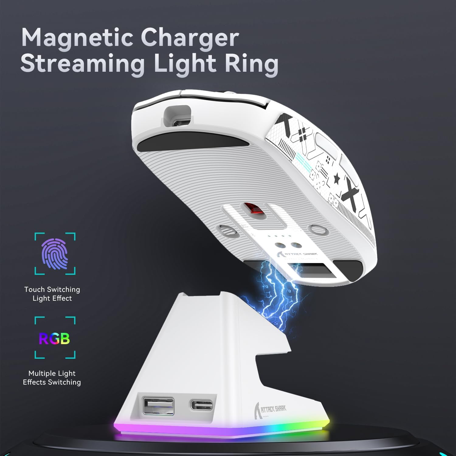 ATTACK SHARK X6 49g SUPERLIGHT Mouse, PixArt PAW3395 Gaming Sensor, BT/2.4G Wireless/Wired Gaming Mouse, 6 Adjustable DPI up to 26000, 200 Hrs Battery, G502, Office Mice for Win11/Xbox/PS/Mac (White)
