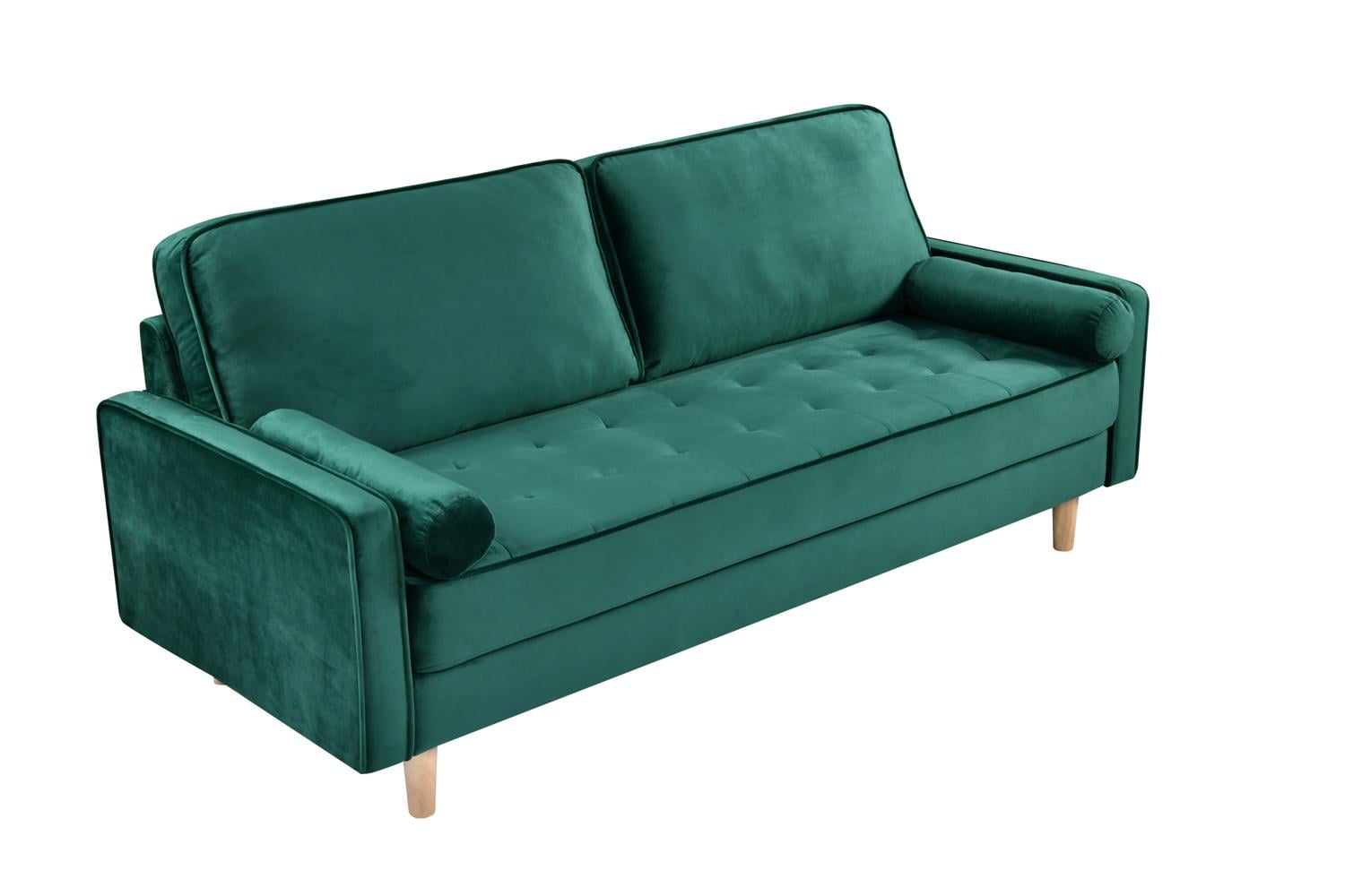 70" Modern Velvet Loveseat Sofa Couch,Mid-Century Tufted Upholstered Small Love Seat Couch with 2 Pillows for Compact Space,Living Room,Apartment,Green