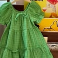 thumbnail image 6 of Casual Clothes for 𝐈𝐧fant Girls Summer Fashion Dress Fan Small Fresh Green Checkered Skirt Solid Party Home, 6 of 6