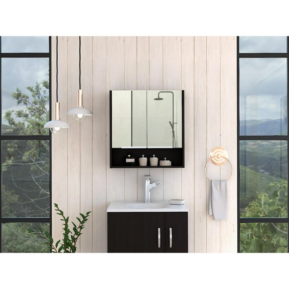 Tuhome Jaspe Mirror Cabinet with Three Internal Shelves, One Open Shelf, Double Door cabinet