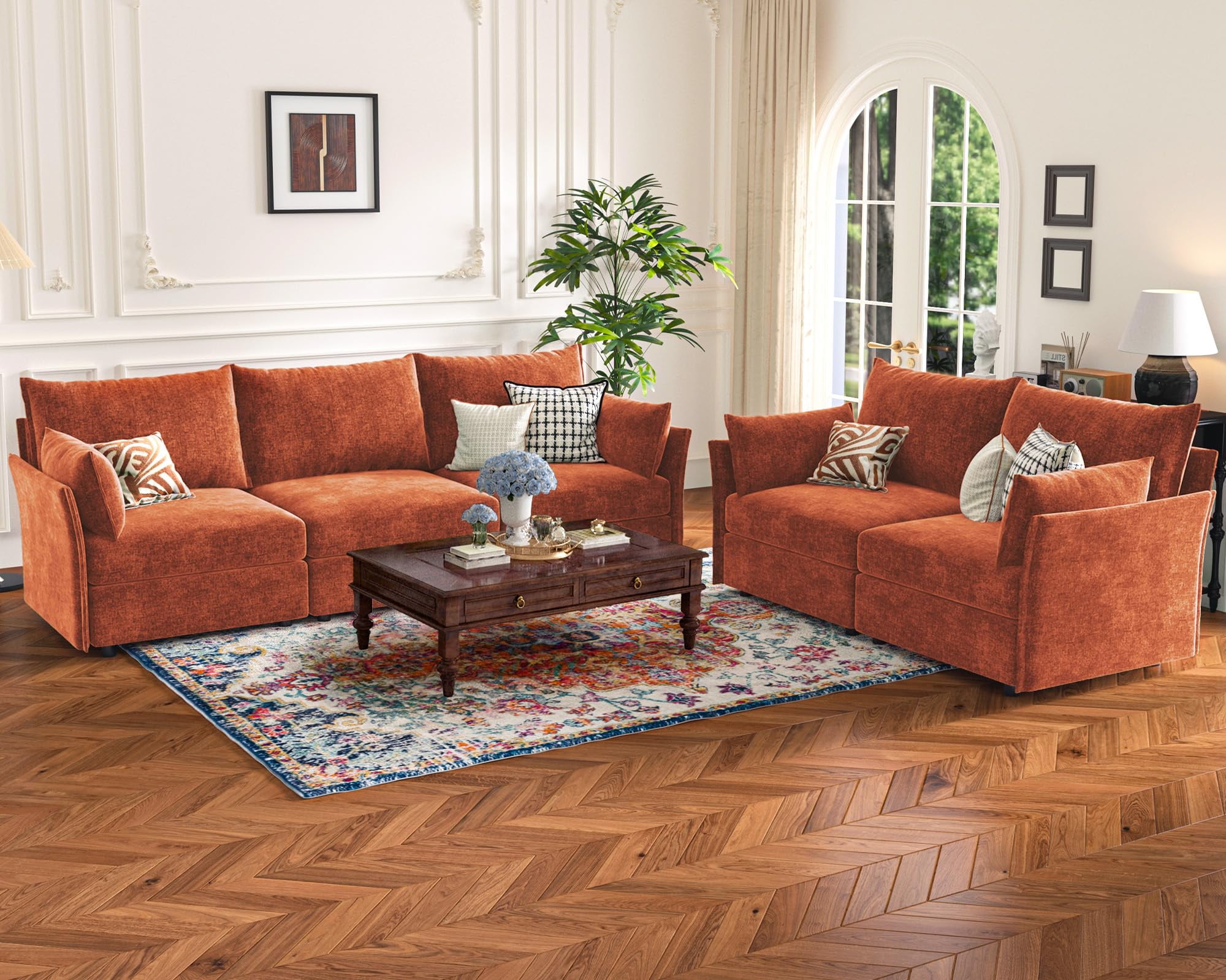 CDCASA Modern Loveseat Sofa, 2 Seater Chenille Sectional Sofa Couch with Deep Seat, Upholstered Couches for Living Room, Terracotta