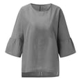 thumbnail image 4 of Patlollav Ladies Clearance,Womens Fashion Cropped Sleeve Solid O-Neck Cotton Loose Shirts Tops Rollbacks, 4 of 5
