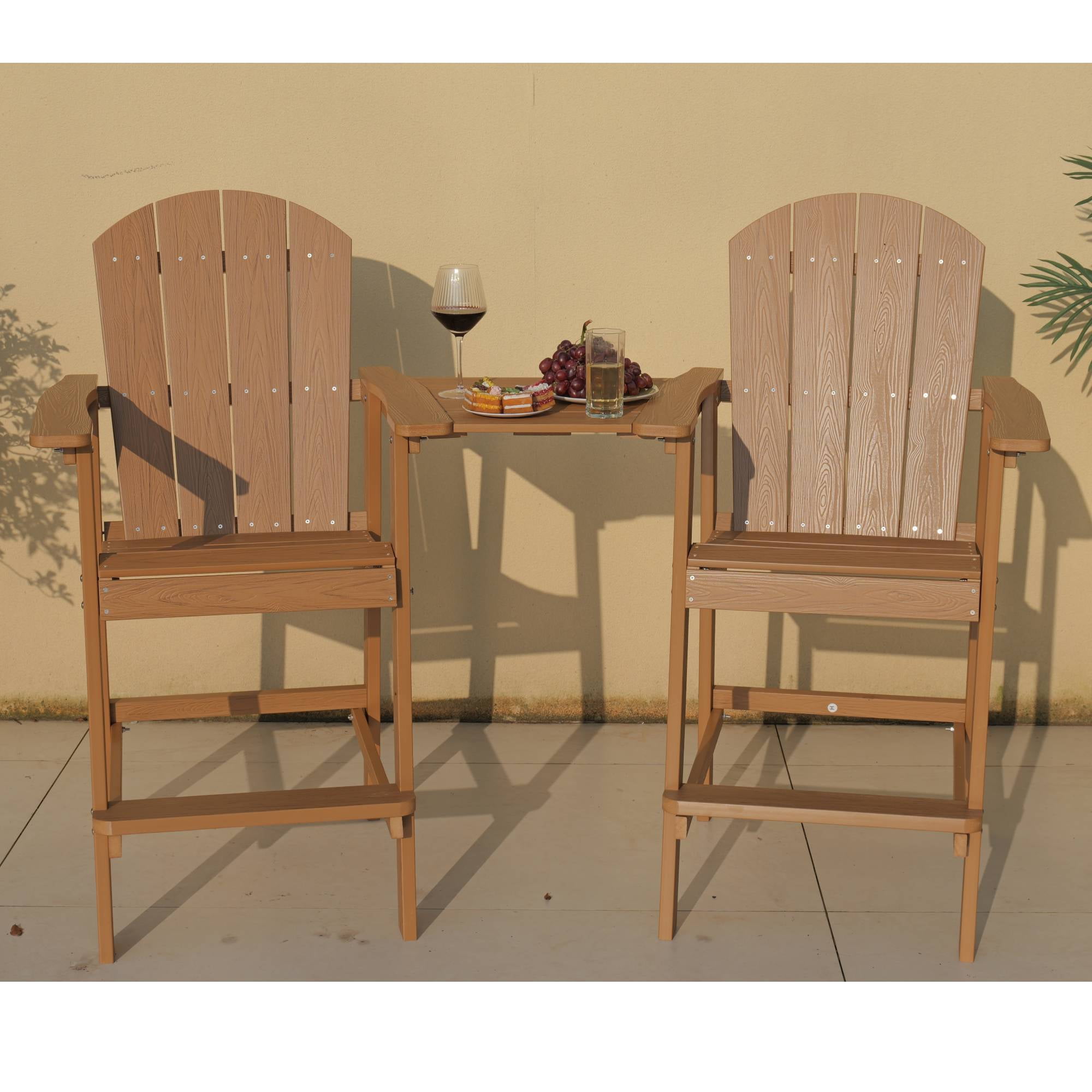 Outdoor Bar Chair, Leisure High Seat Stool for Patio Garden Backyard Casual Evening Party Gathering, Teak