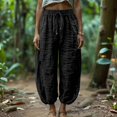 thumbnail image 2 of Wide Leg Pants for Women Loose Drawstring Elastic Waist Trousers with Pockets Summer Beach Vacation Clothes by Yigetop Black L, 2 of 7