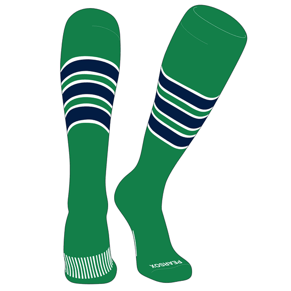 PEAR SOX Striped OTC Baseball, Softball, Football Socks (C) Kelly Green, White, Navy (XS)