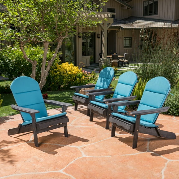 Ariel Outdoor Acacia Wood Folding Adirondack Chairs with Cushions (Set of 4), Dark Gray and Dark Teal