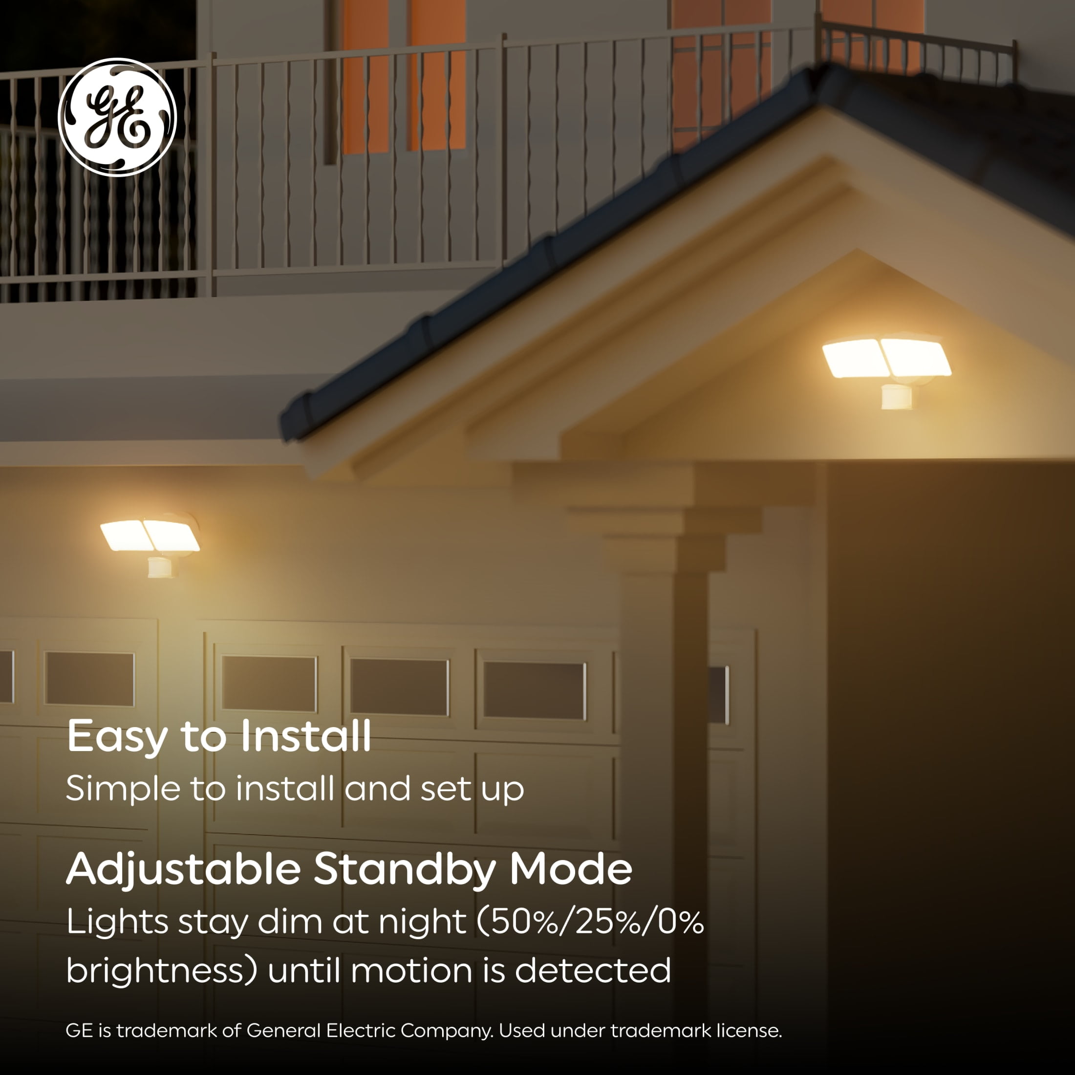 GE Outdoor Security LED Floodlights, Adjustable 2-Head Light with Motion & Dusk to Dawn Sensor, Hardwired, 3500 Lumens