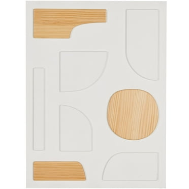 DecMode White Wood Dimensional Art Deco Shapes Geometric Wall Decor with Brown Accents