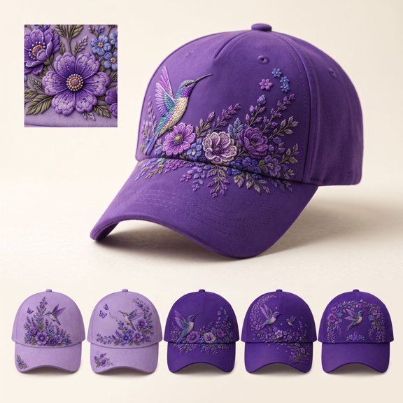 Unisex Mental Health Alzheimers Awareness Month Printed Casual Hat Purple Hummingbird Ribbon Adjustable Caps Suicide Prevention Awareness Month Cap
