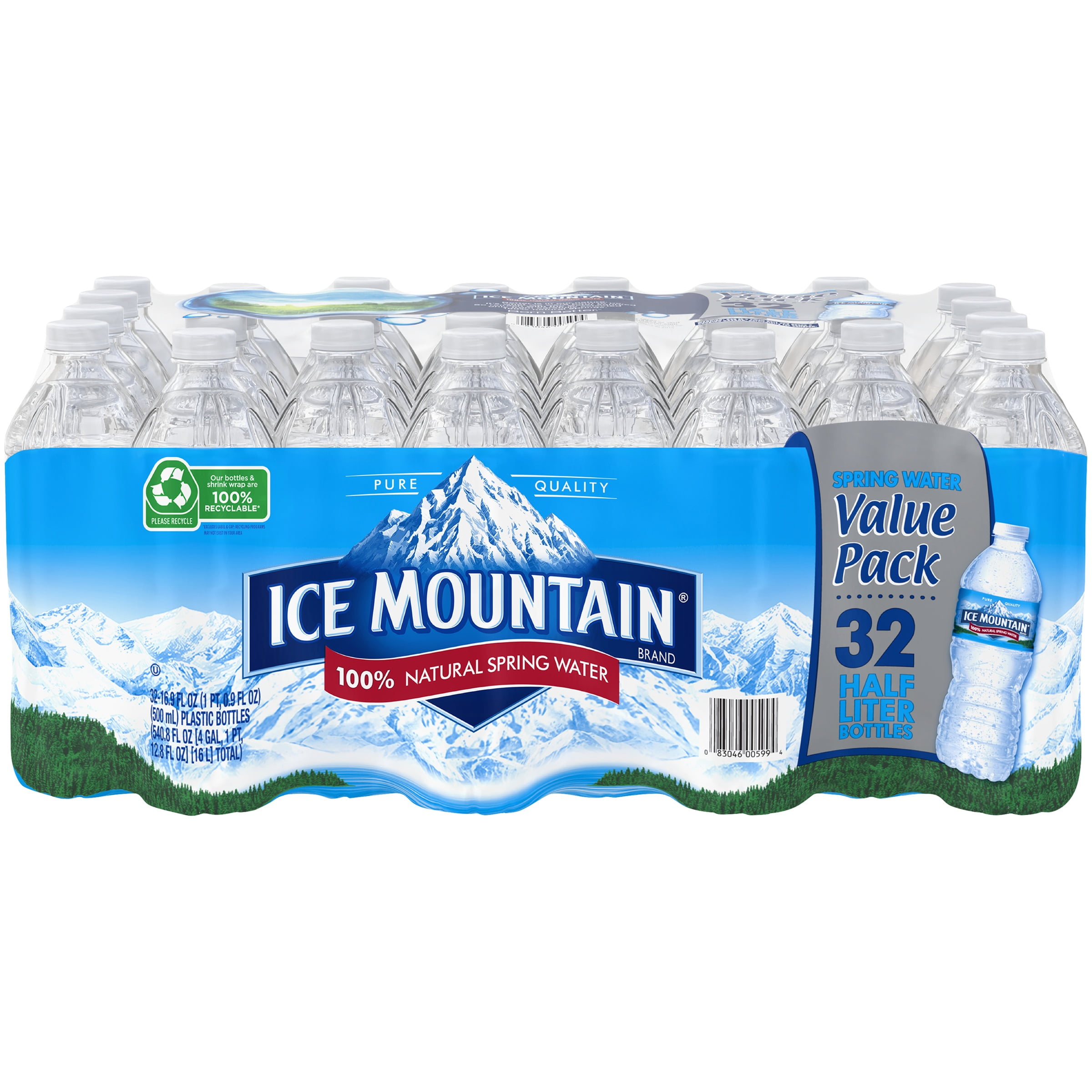 Ice Mountain Natural Spring Water Value Pack, 16.9 Fl. Oz., 32 Count