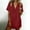 #166-Wine, variant on Wowcloth Women's Solid Color Cotton-Linen Blend V-Neck Lapel Collar Short Sleeve Loose Fit Midi Dress with Pockets for Casual Daily Wear
