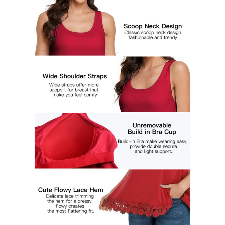 CARCOS Camisoles for Women with Built in Bra Adjustable Straps Plus Size  Cami Sleeveless Summer Tops Swing Flowy Tanks