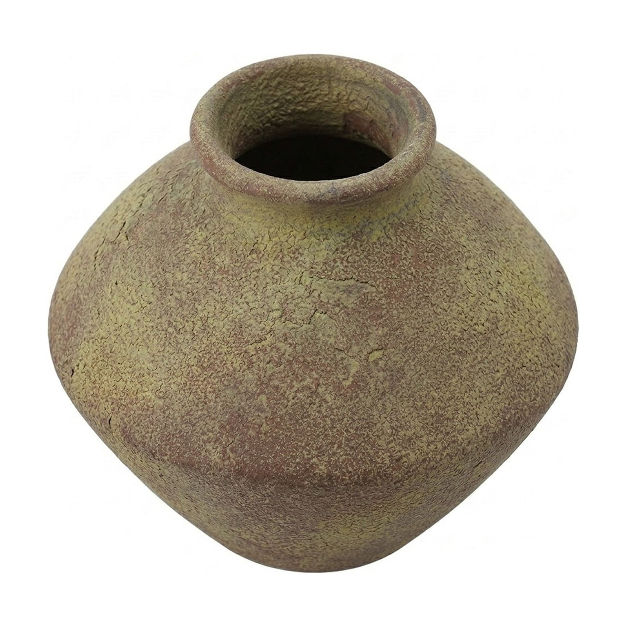DecMode 7" Antique Style Textured Red Ceramic Vase with Yellow Shadings