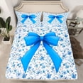 thumbnail image 2 of Feelyou Princess Ribbon Blue Twin Sheet Sets, Mandala Floral Flower Twin Fitted Sheet, Watercolor Bowknot Flat Sheet, Ultra Soft Bedroom Decor, 3pcs, 2 of 7