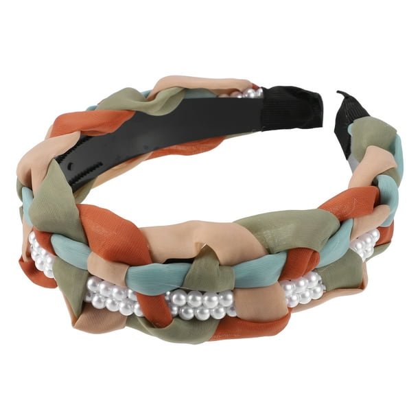 Unique Bargains - Diadema con nudo de tul con perlas ostentosas para mujer, color verde y naranja, 1,18 pulgadas de ancho, 1 pieza