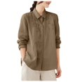 thumbnail image 1 of WEAIXIMIUNG T-Shirts Graphiques pour Femmes Café Automne et Lin Couleur Unie Col Brodé, 1 of 5