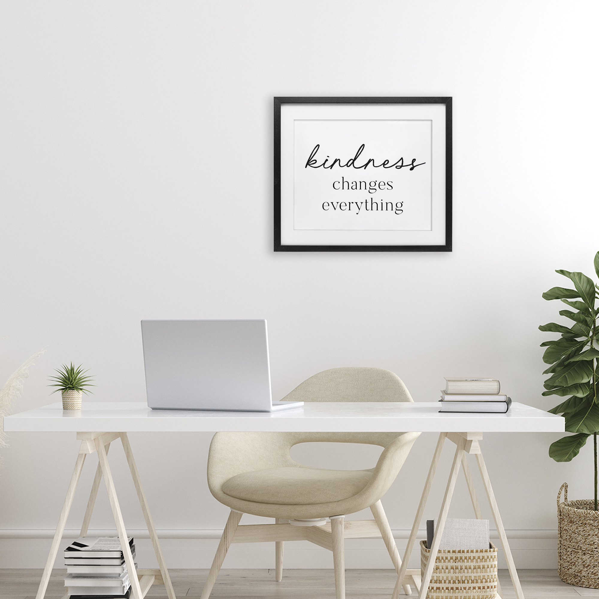 Kindness Changes Everything Black Framed Print Under Glass, design by Lettered and Lined