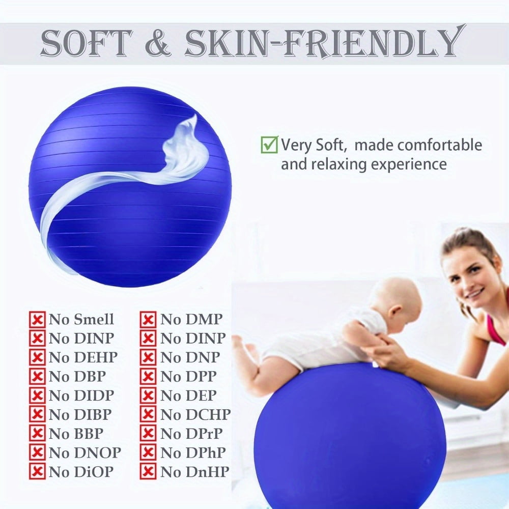 Soft Exercise ball, Anti-Burst Yoga Ball Chair Supports 2200lbs, Stability Swiss Ball w/ Pump for Pregnancy Birthing, Excersize, Workout, Fitness, Balance, Gym, Physio, Abs (Office & Home & School)