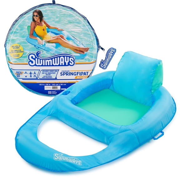 SwimWays Spring Float Premium Recliner Pool Lounger with Hyper-Flate Valve, Inflatable Pool Float, Blue