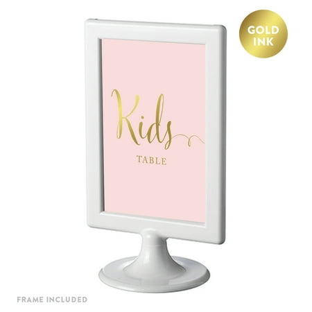Children Come Frame - Framed Party Signs, Blush Pink with Gold Ink, 4x6-inch, Kids Table Sign, Double-Sided
