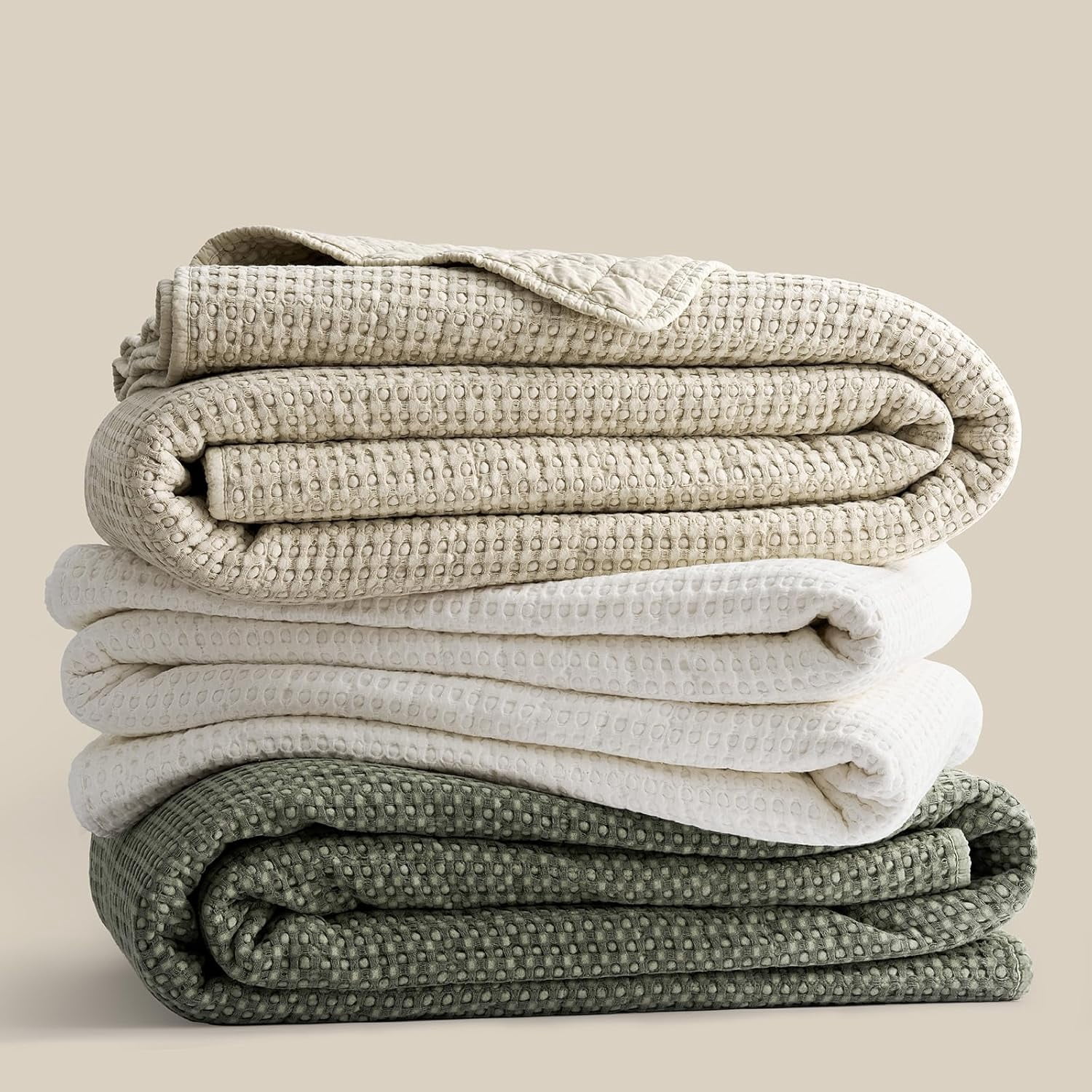 EVERGRACE Stonewashed 100% Natural Cotton Waffle Quilt Set King Size 3 Pieces, Soft, Breathable & Substantial Bedding, Quilted Coverlet Bedspread with 2 Shams for All Seasons, Bright White