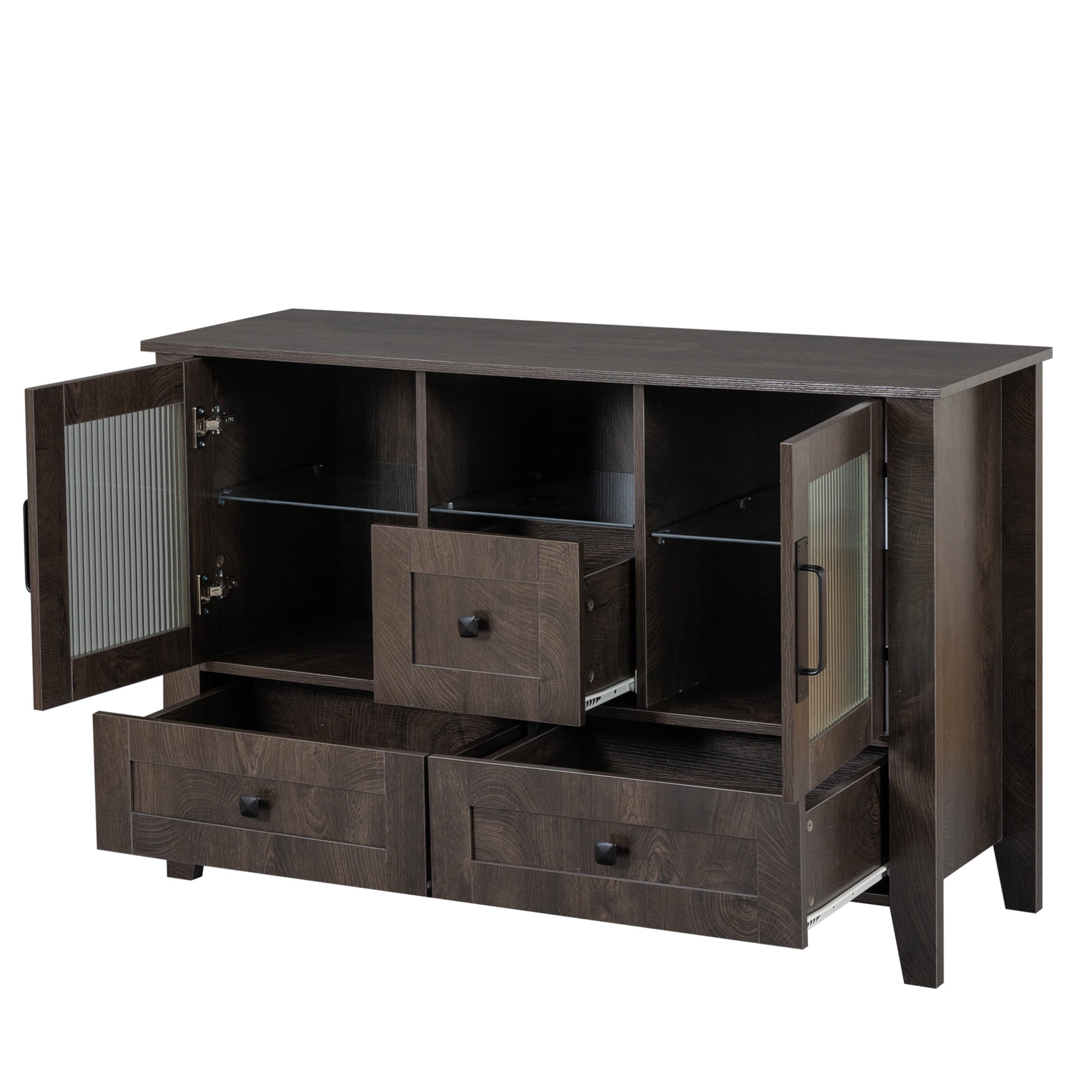 PORKISS Sideboard Cabinet, Modern Sideboard Buffet Cabinet with Lights and Drawers, Coffee Bar Cabinet with Glass Doors and Shelves, Wood Storage Cabinet for Kitchen, Hallway, Gray