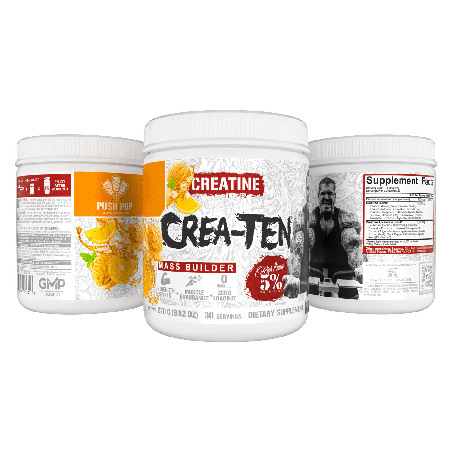 5% Nutrition CreaTEN Flavored Creatine Powder Supplement for Muscle Gain Max Power Strength Endurance and Recovery (Push Pop)