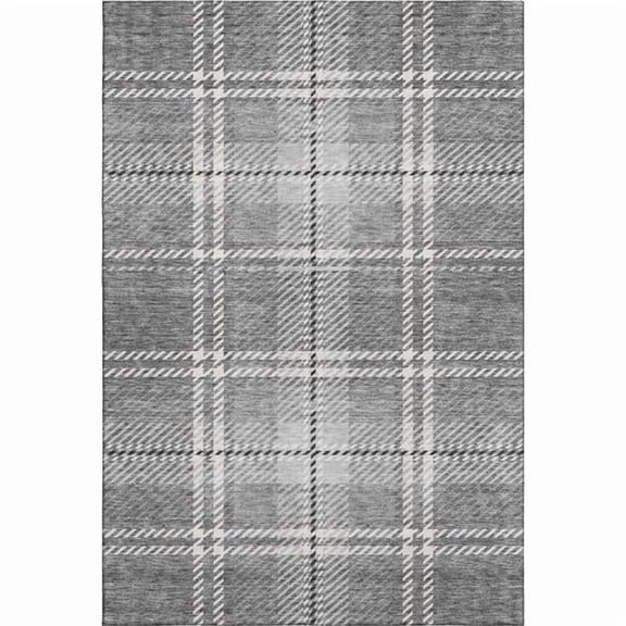 HomeRoots 674313 5 x 8 ft. Gray & Ivory Plaid Transitional Washable Machine Made Rectangle Area Rug with UV Protection