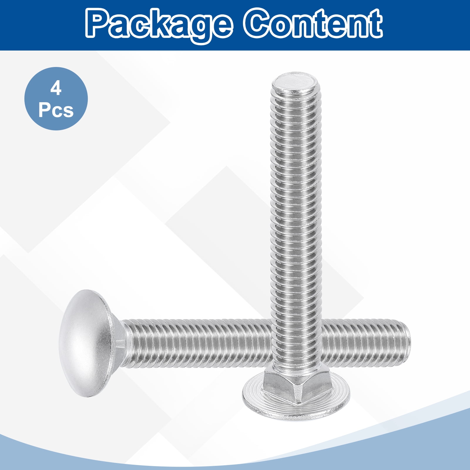Uxcell 4Pack 1/2"-13x5" Stainless Steel Carriage Bolts Round Head Square Neck, Silver