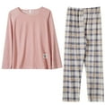 thumbnail image 3 of Casual Plaid Pajama Set Crewneck Top with Wide Leg Pants Pocket Design Loungewear, 3 of 6