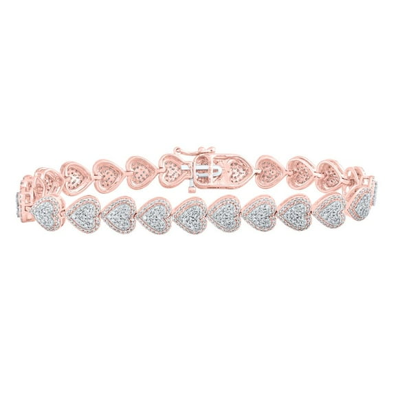 10K Rose Gold Real Diamond Women's Domed Heart Halo Tennis Bracelet 2.63 CT | 7"