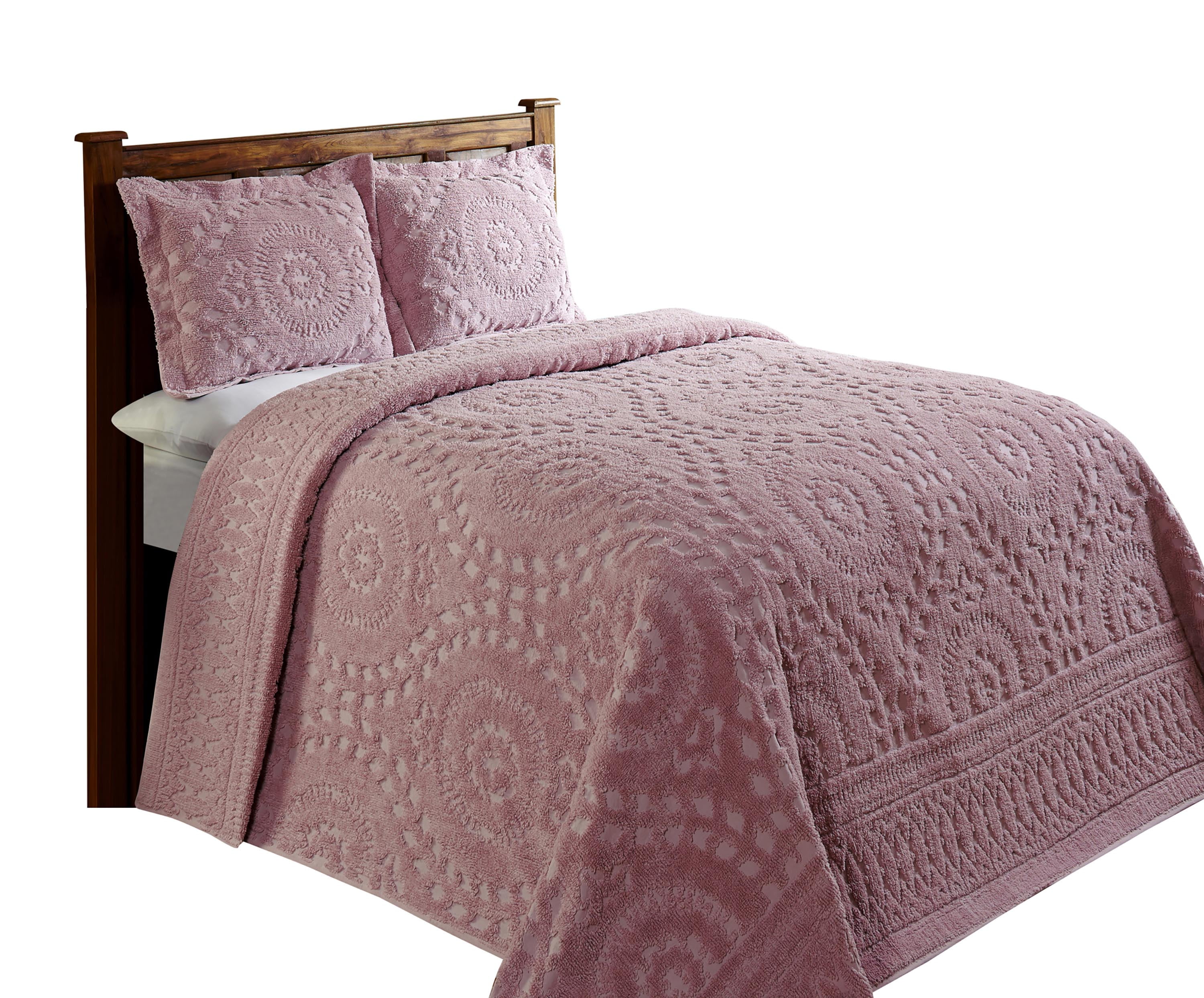 Better Trends 3 Piece King Bedspread Set 100% Cotton Chenille Tufted Medallion Pattern Soft & Luxurious Feel, Perfect for Gifting and All Seasons, Machine Washable (Pink) Rio Collection