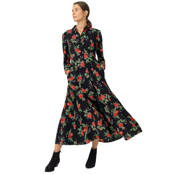 ellos Women's Plus Size Button Front Maxi Shirtdress