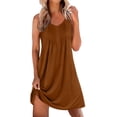 thumbnail image 2 of ClodeEU Women's Round Neck Sleeveless Nightgown ,Loose Fit Sleep Dress with Pleated Brown,Womens Plus S, 2 of 7
