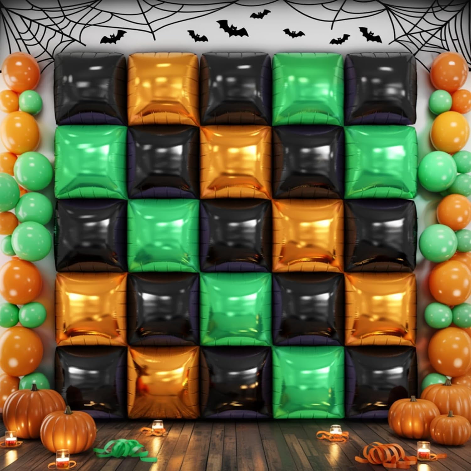 Black Orange Green Foil Balloon Wall,25Pcs Double Sided Balloons Backdrop Helium Polyester Balloon Tunnel Arch Garland Kit for Halloween Birthday Bridal Anniversary Baby Shower Party Decorations