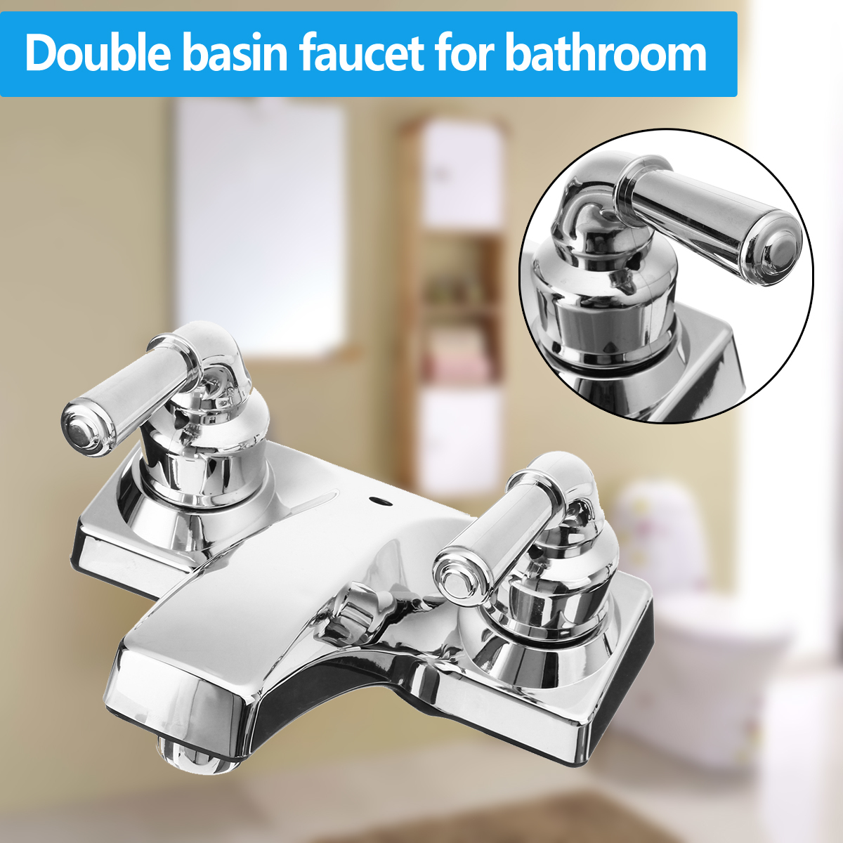 4-Inch Centerset Chrome Bathroom Sink Faucet with Dual Handles photo 3