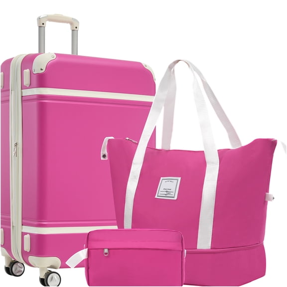 JERFIT 24 Inch Expandable Hardside Spinner Suitcase with TSA Lock, Lightweight ABS Luggage with Duffel & Toiletry Bag, Pink