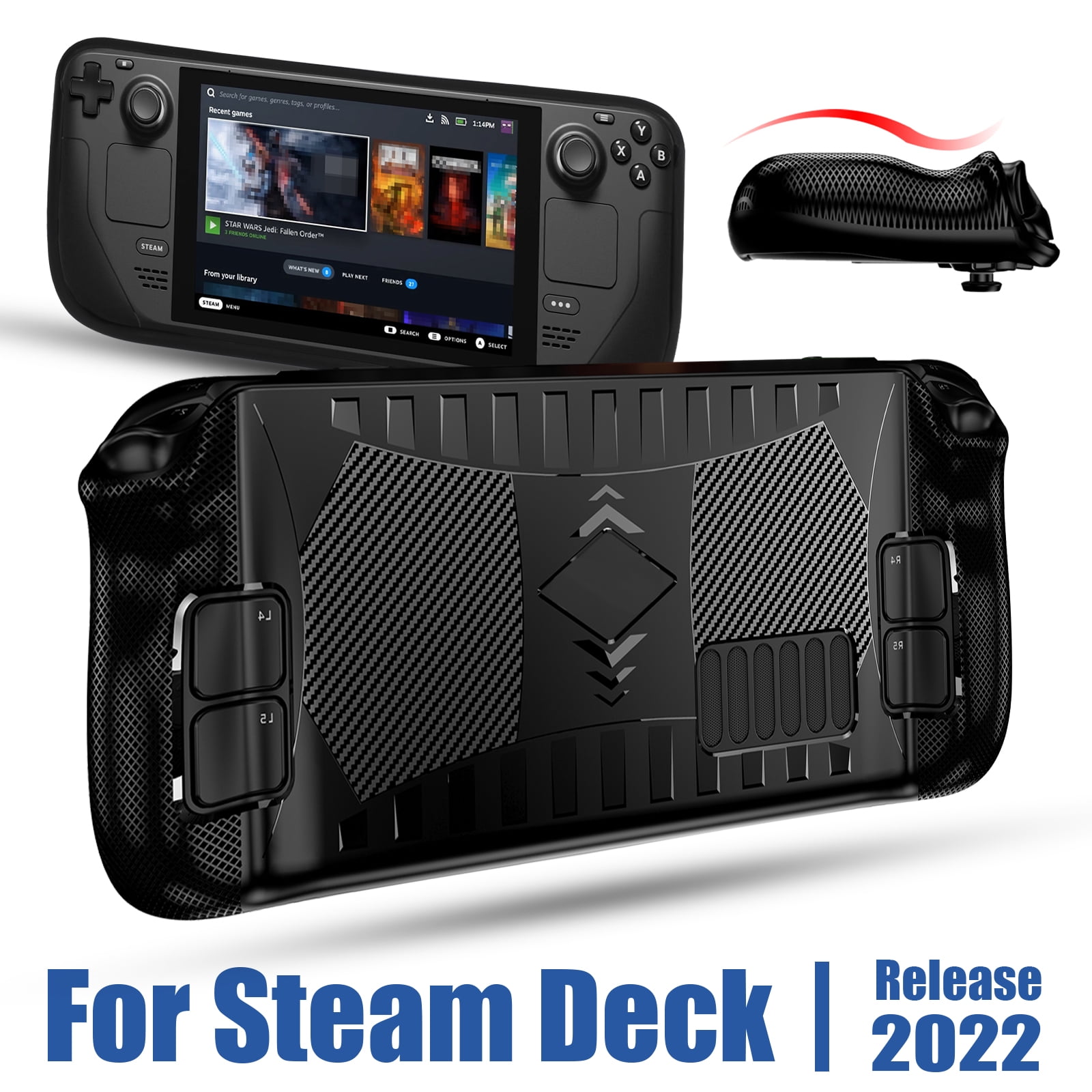 Game Console Protective Cover for Steam Deck，All-in-one TPU Soft Shell，Full Protection Cover Skin Black Anti-Slip，Scratch Resistant，Shock Proof，Carrying Cover Case 