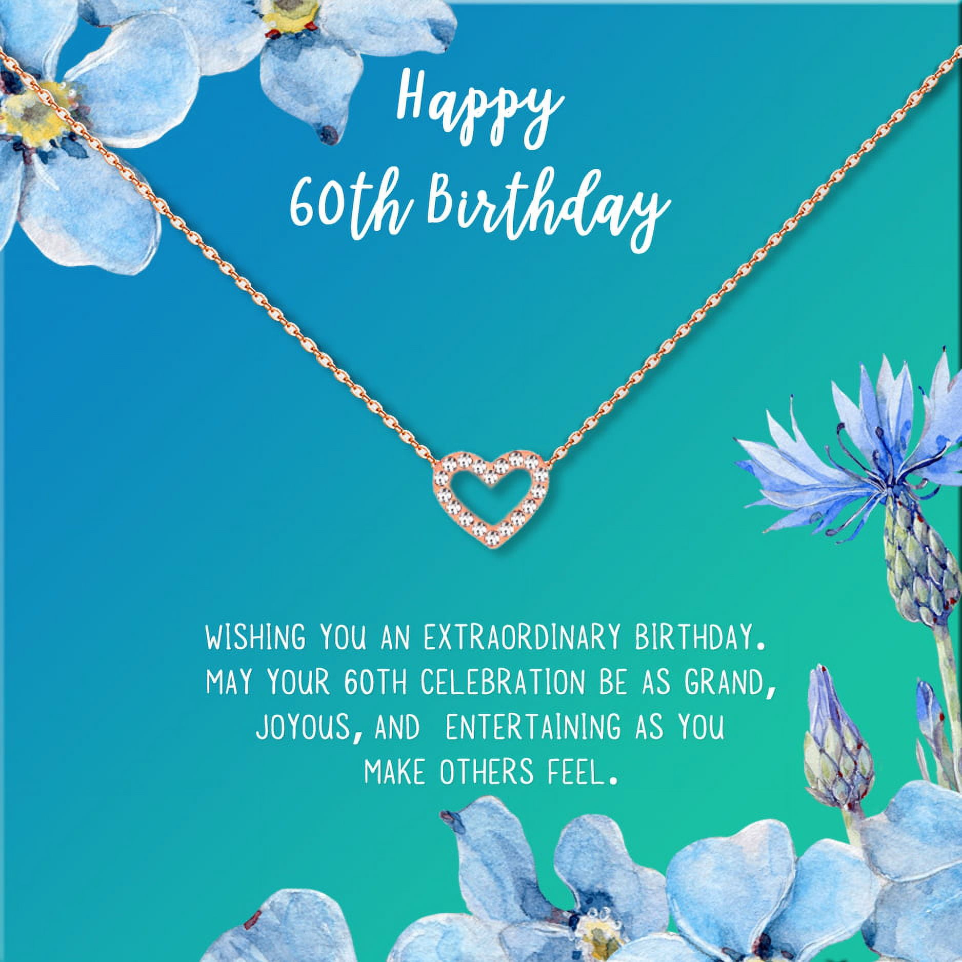 Anavia Happy 60st Birthday Gifts Stainless Steel Fashion Necklace Birthday Card Jewelry Gift for Her, Birthday Gift for Grandma-[Rose Gold Mini Crystal Heart, Bright Blue Gift Card]