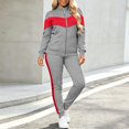 thumbnail image 2 of Women's 2 Piece Tracksuit Set Color Blocked Zip Up Stand Collar Long Sleeve Jacket Elastic Waist Jogger Pants for Sports Workout Daily Wear Gray S, 2 of 7
