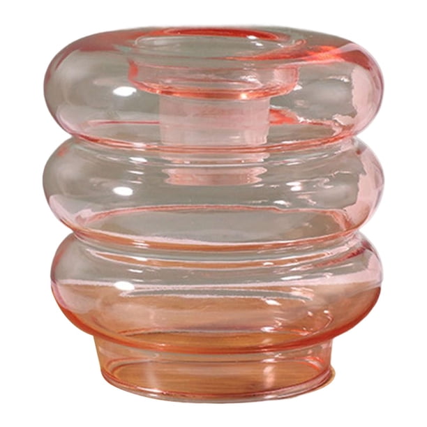 Candelabro de vidrio con forma de rosquilla, soporte para velas de alta transparencia. Rosado