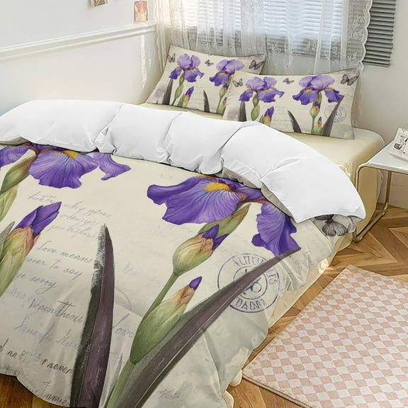 Purple Iris Butterflies Love Bedding Set Couple Bedclothes Pillowcase Customized Home Textiles Bed Set for Bedroom Decoration
