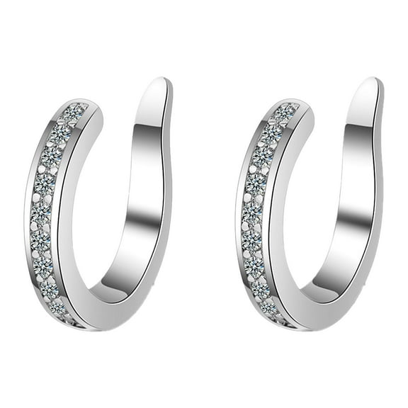 BAYAIXZ Clearance 925 Sterling Silver 14K Gold Plated Cubic Zirconia Sparkling Round Huggie Ear Cuff Gold Earrings for Women | Clip On Cartilage (Silver,One Size)