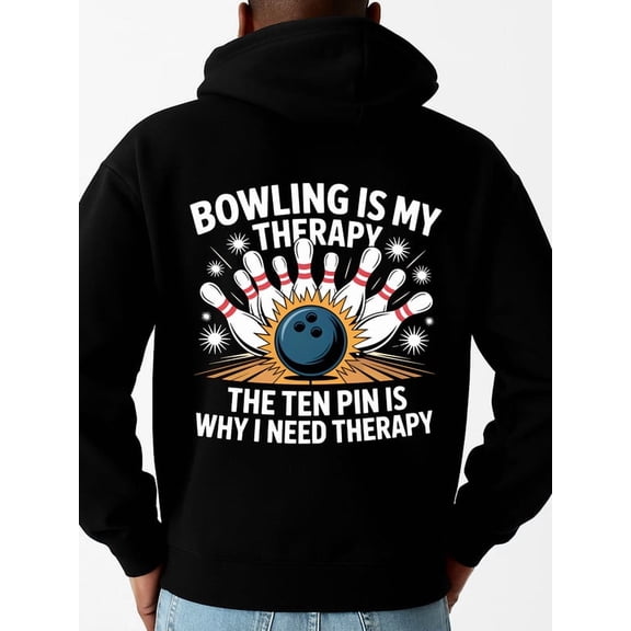 Bowling Therapy hoodies for men long sleeve black Casual Wear on Weekends winter Funny Unisex Shirt Graphic tshirts