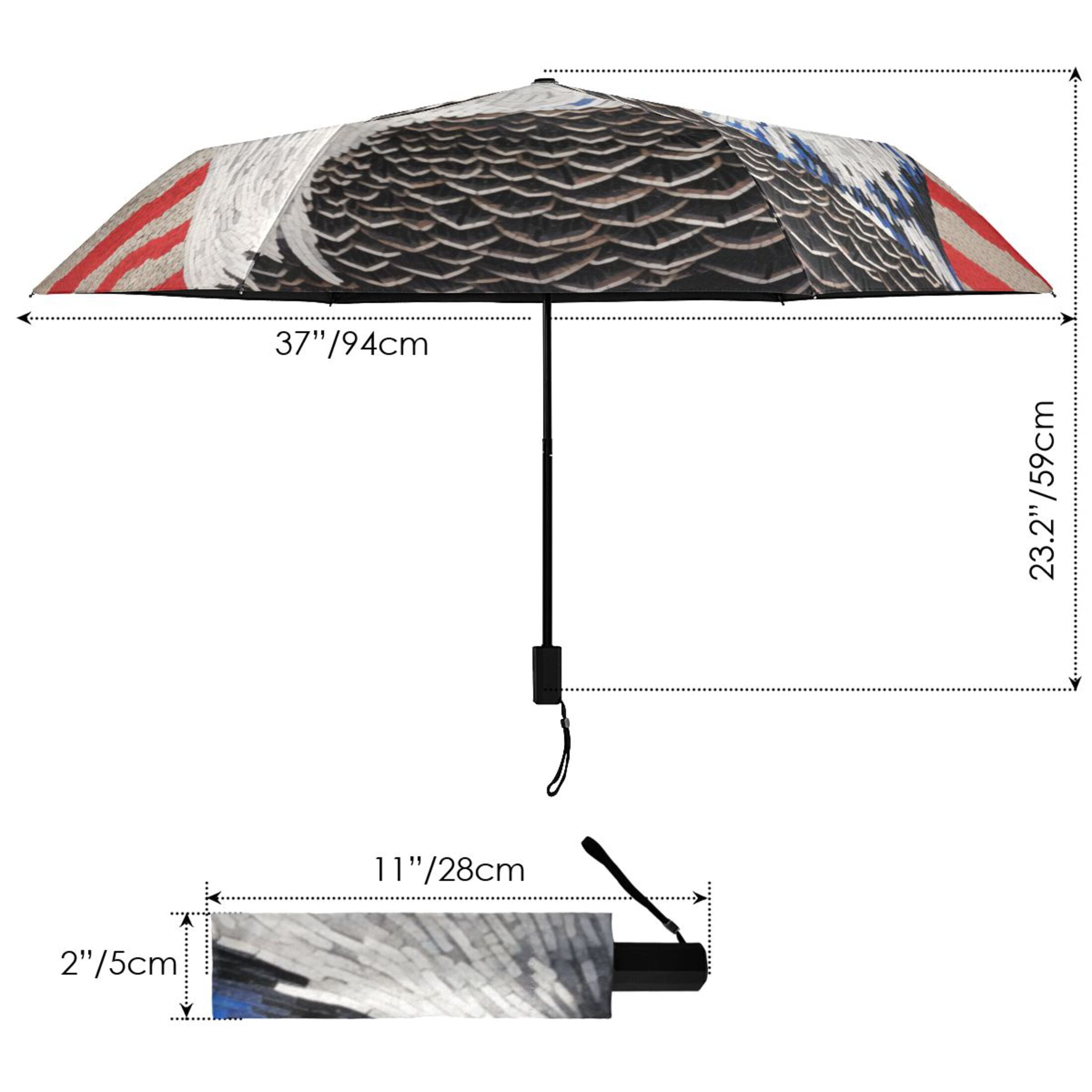 Eagle and American Flag Compact Sun Umbrella Windproof Travel Umbrellas for Rain Strong Portable UV Protection