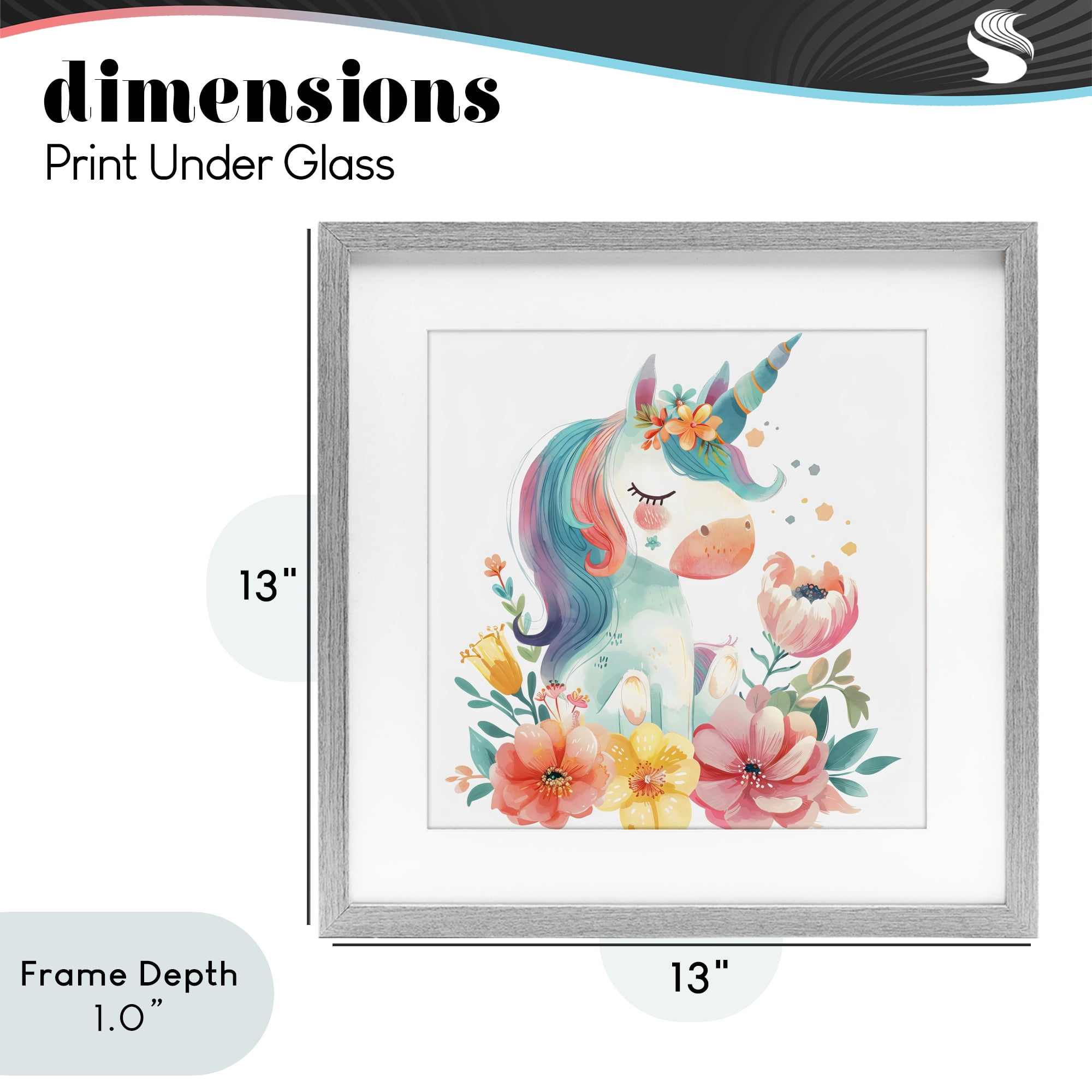 Stupell Industries Whimsical Unicorn with Blossoms Gray Framed Print Under Glass, design by Creative Studio