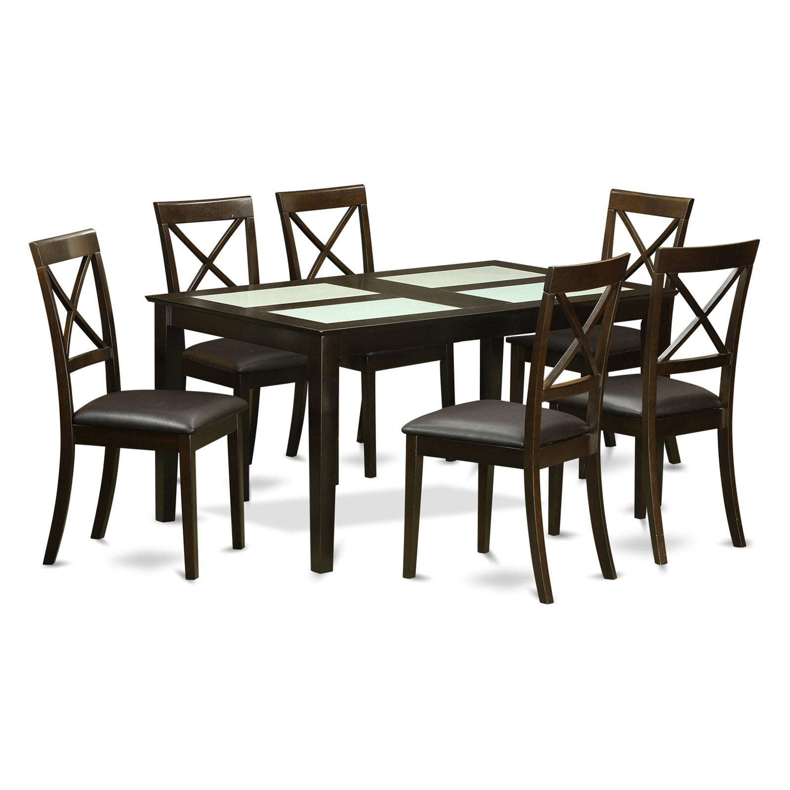 East West Furniture Capri 7 Piece Crossback Glass Top Dining Table Set