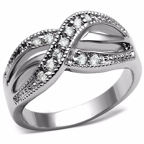 Criss Cross Diamond Engagement Ring, Pave Set Diamond Ring, Half Eternity Band, Partywear Diamond Ring For Women, 14K White Gold Plated, 1.5 Ct Simulated Diamond, Gift Ring For Her