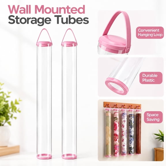 Mahjong Mat Storage Bag 2 Pack, 35 Inch Clear PVC Tube with Handle for Board Games Travel, Pink